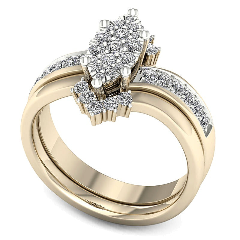 Braut-Set mit Diamanten in Marquise und rund, 0.5 ct. Gesamtgewicht, 14K Gelbgold