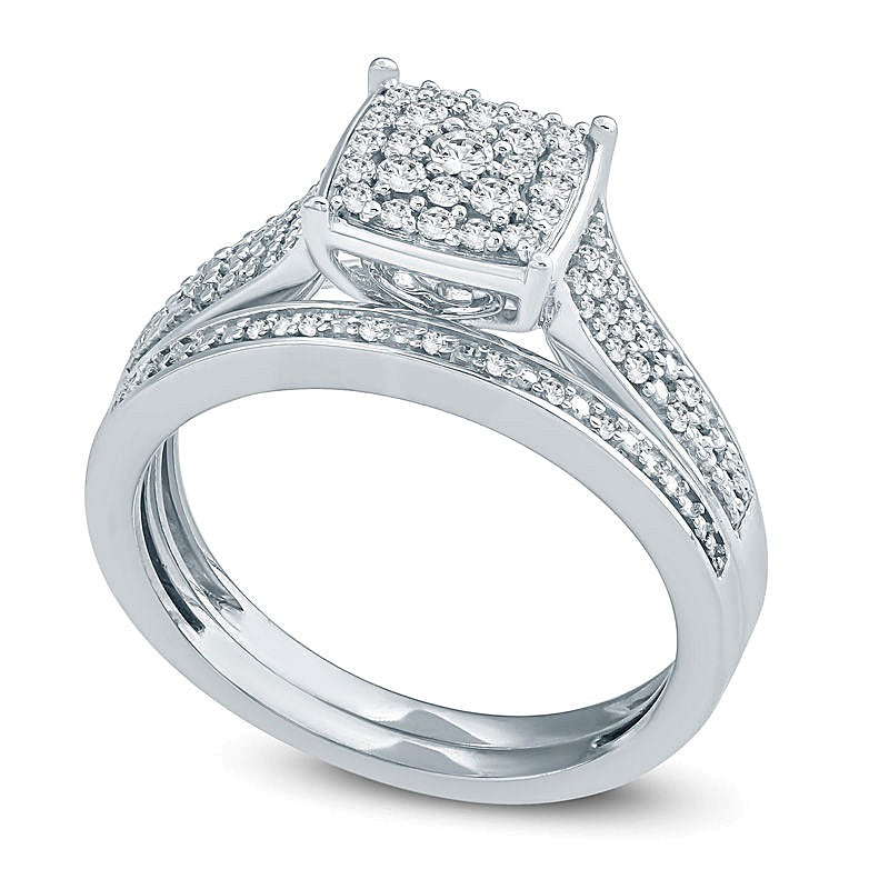 0.33 ct. Gesamtgewicht Komposit-Diamant Braut-Set eckig in rhodiniertem Sterlingsilber