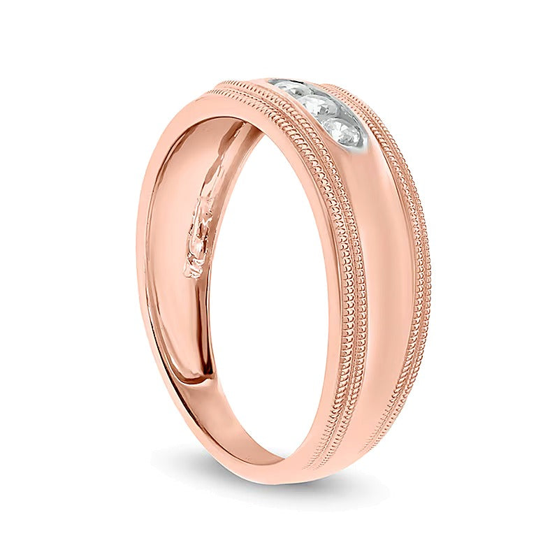 0.2 CT. Gesamtgewicht Diamant Dreistein Milgrain Ehering in 10K Roségold