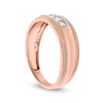 0.2 CT. Gesamtgewicht Diamant Dreistein Milgrain Ehering in 10K Roségold
