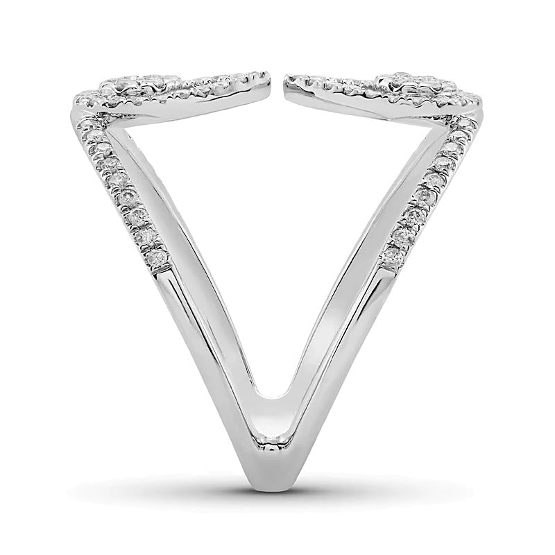 0.5 ct. Gesamtgewicht Fashion-Ring mit mehreren Diamanten und gespiegeltem Tropfen-Design, offene Ringschiene, aus 10K Weißgold