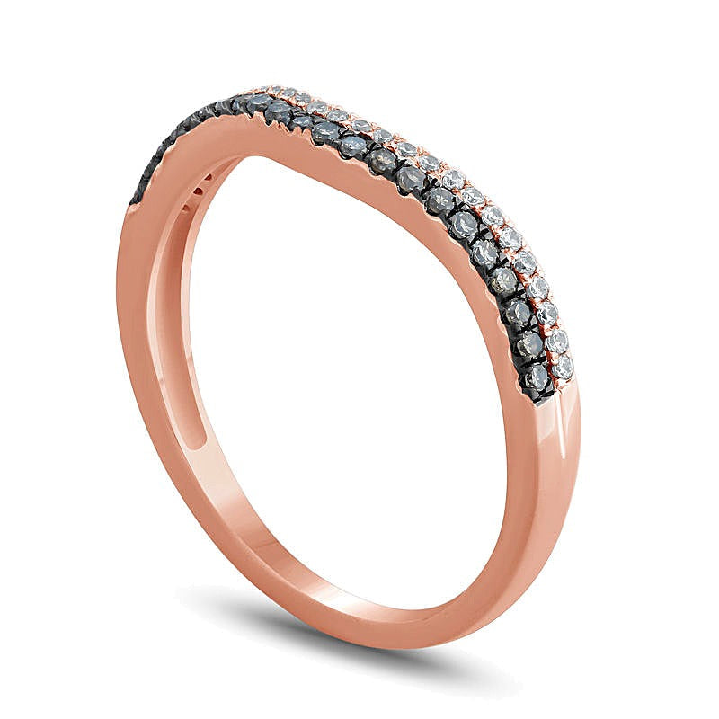 0.2 ct. Gesamtgewicht Memoire-Ring mit champagnerfarbenen und weißen Diamanten im Rundschliff in 10K Roségold mit schwarzem Rhodium