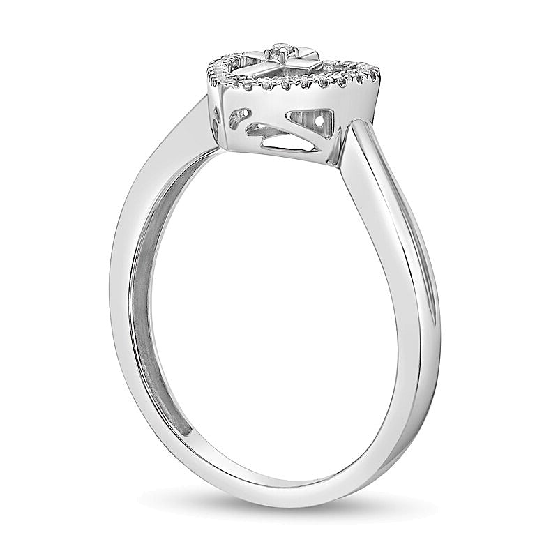 0.07 ct. Gesamtgewicht Diamant Herz-Ring mit Kreuz-Bypass aus rhodiniertem Sterlingsilber