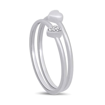 Herzförmiges zweiteiliges stapelbares Ring-Set mit Diamant-Besatz und poliertem Herz in 10K Weißgold