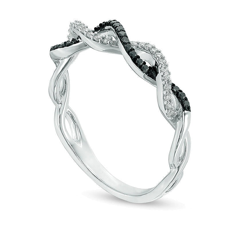 0.17 ct. Gesamtgewicht schwarzer und weißer Diamant Fashion-Ring mit gedrehter Ringschiene in 10K Weißgold