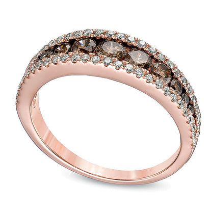 1.0 CT. Gesamtgewicht Champagner und weißer Diamant Memoire-Ring in 14K Roségold