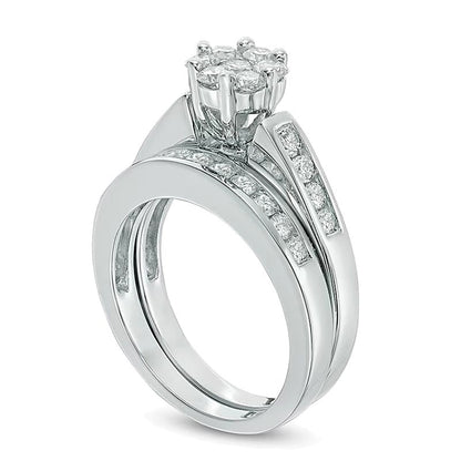 Brautset mit Diamanten im Blütendesign 1.0 ct. Gesamtgewicht in 10K Weißgold