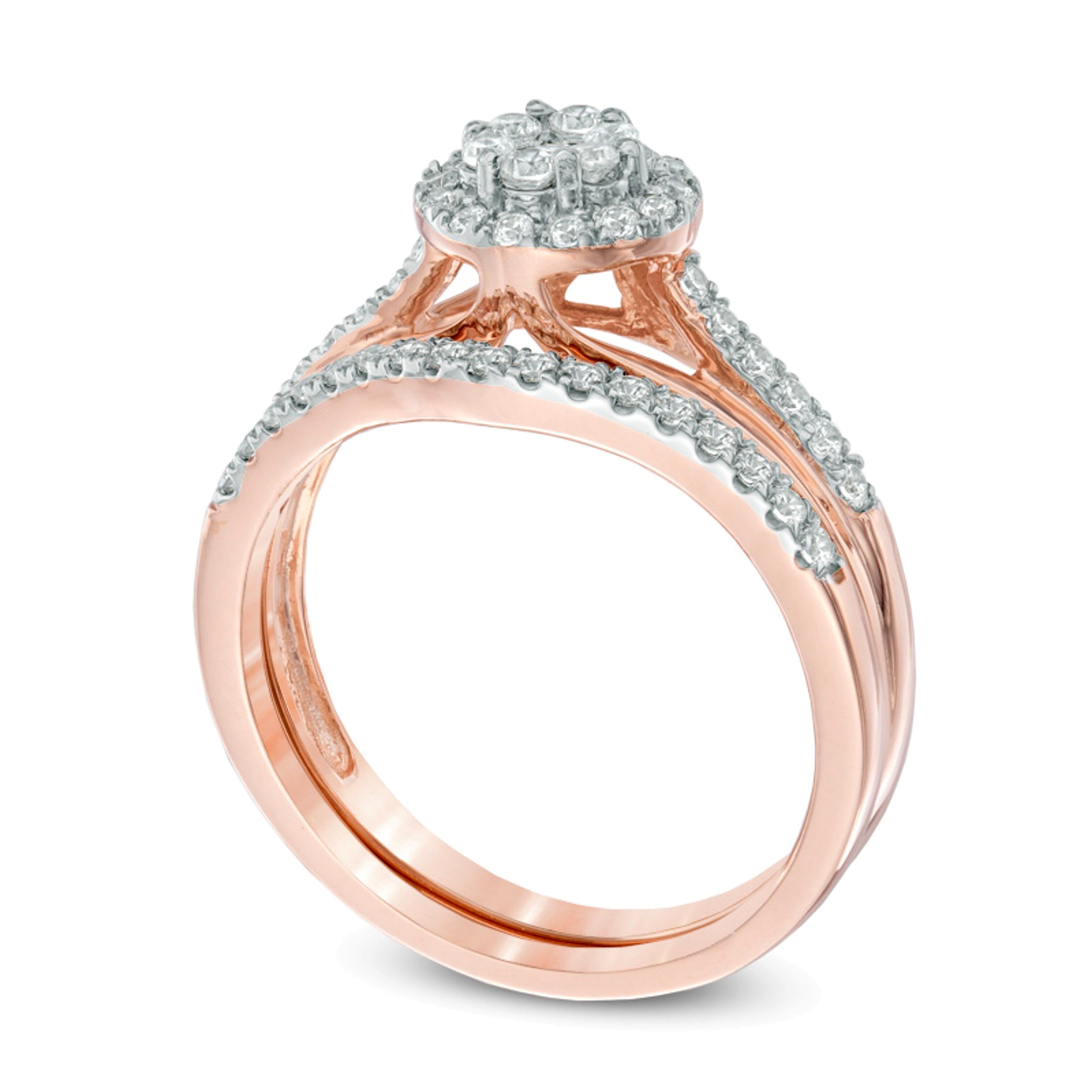 Braut-Set mit Diamanten 0.5 ct. Gesamtgewicht, rund, Weiß, in 10K Roségold