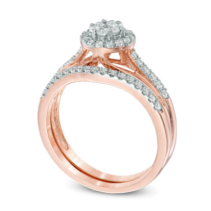 Braut-Set mit Diamanten 0.5 ct. Gesamtgewicht, rund, Weiß, in 10K Roségold