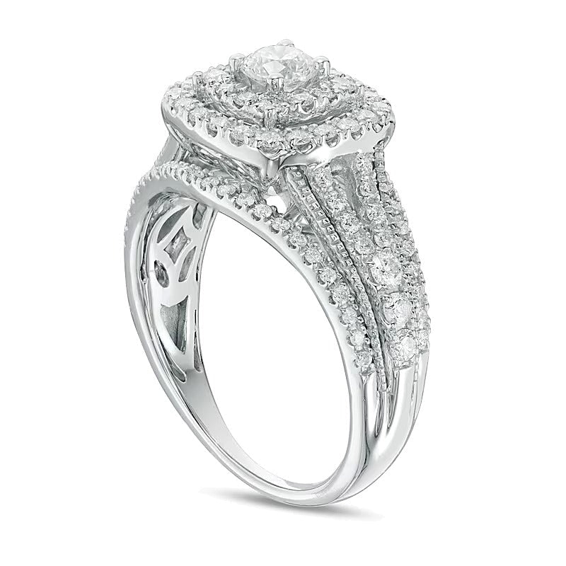 1.0 CT. TW Diamant Verlobungsring im Vintage-Stil mit Halo in 14K Weißgold