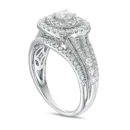 1.0 CT. TW Diamant Verlobungsring im Vintage-Stil mit Halo in 14K Weißgold