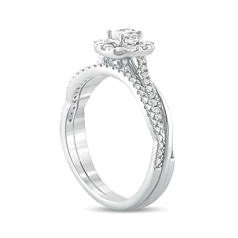 Braut-Set mit Diamant im Smaragdschliff 0.5 ct. Gesamtgewicht in 10K Weißgold