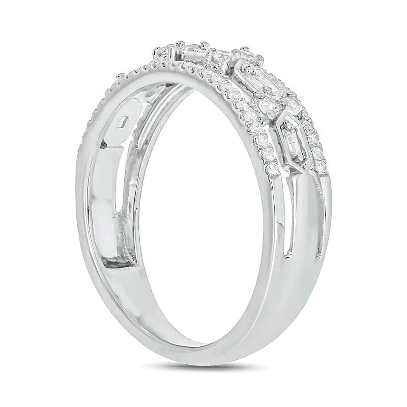 0.33 ct. Gesamtgewicht Diamant Ring mit Hexagon-Stationen in 10K Weißgold