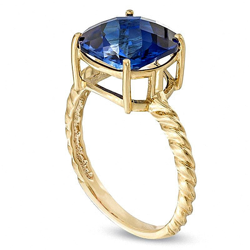 10,0mm blauer Saphir im Kissenschliff (Labor) Fashion Ring in 10K Gelbgold