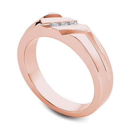 0.13 ct. Gesamtgewicht Dreistein-Ehering mit Diamanten im Princess-Schliff in 14K Roségold