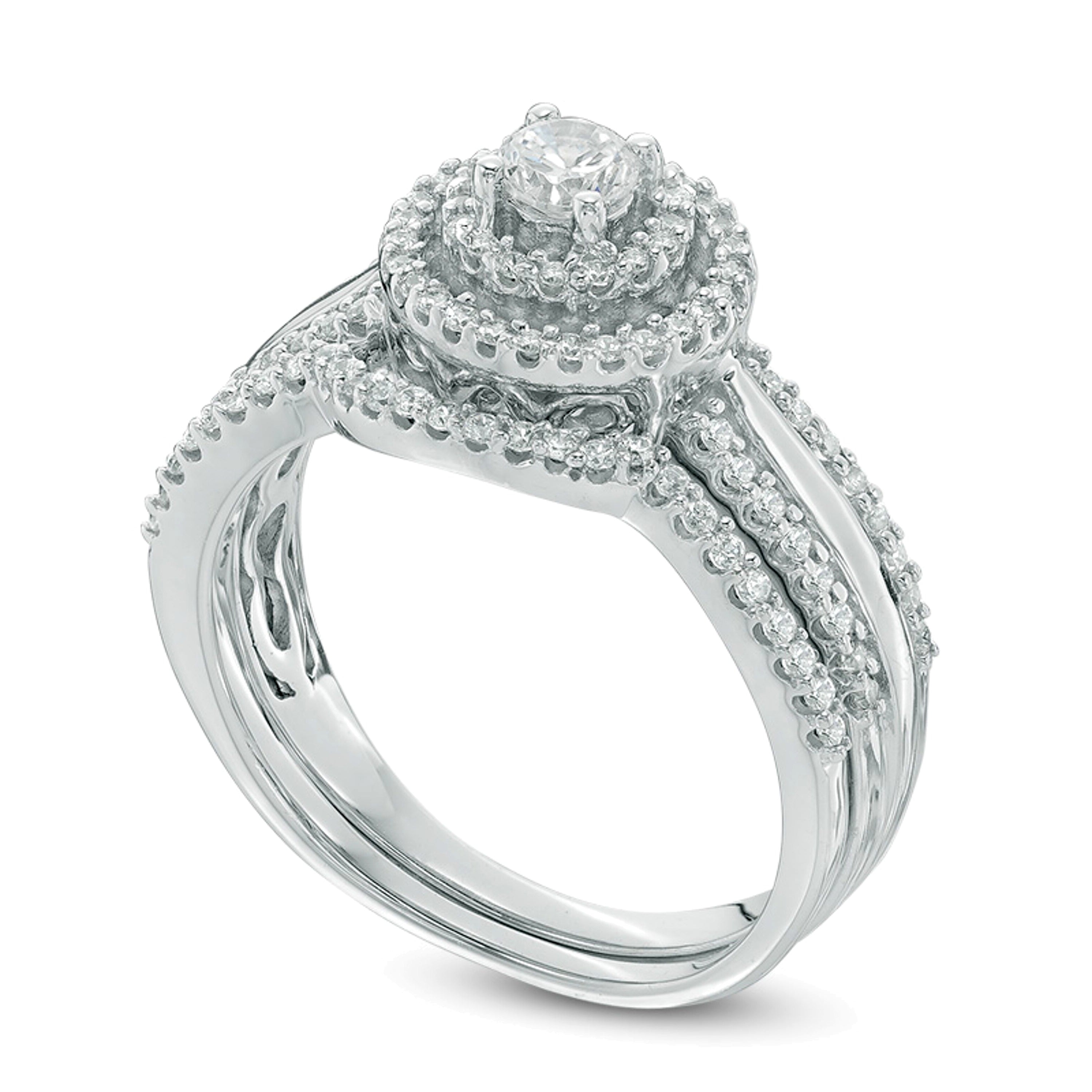 Brautset mit Diamanten 0.5 ct. Gesamtgewicht, rund, in 10K Weißgold