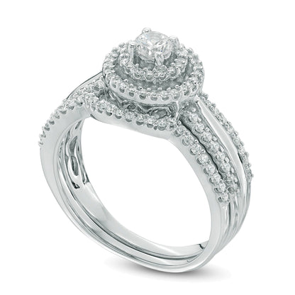 Brautset mit Diamanten 0.5 ct. Gesamtgewicht, rund, in 10K Weißgold