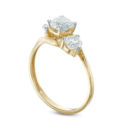 5,2mm Dreistein-Bypass-Ring mit im Labor gezüchtetem weißem Saphir in 10K Gelbgold