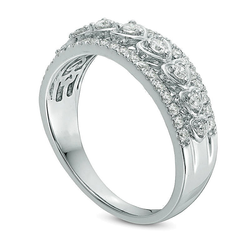 0.5 ct. Gesamtgewicht Diamant-Memoire-Ring mit Herz-Rahmen und neun Steinen in 14K Weißgold