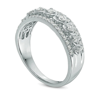 0.5 ct. Gesamtgewicht Diamant-Memoire-Ring mit Herz-Rahmen und neun Steinen in 14K Weißgold
