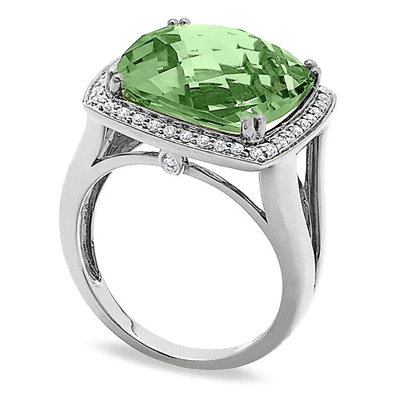 Ring mit Quarz im Kissenschliff aus rhodiniertem Sterlingsilber mit Diamant-Besatz für Damen
