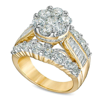 Verlobungsring mit mehreren Diamanten 4.0 ct. Gesamtgewicht dreireihig in 14K Gelbgold