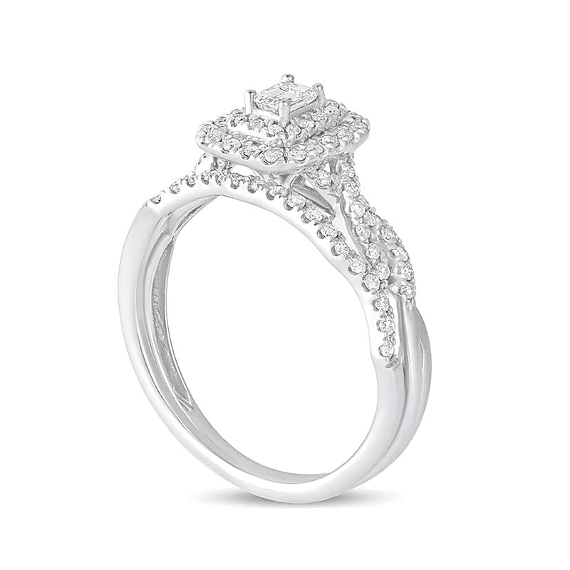 Braut-Set mit Diamanten im Smaragdschliff 0.5 ct. Gesamtgewicht, Double-Frame, mehrreihig, in 10K Weißgold