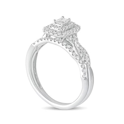 Braut-Set mit Diamanten im Smaragdschliff 0.5 ct. Gesamtgewicht, Double-Frame, mehrreihig, in 10K Weißgold