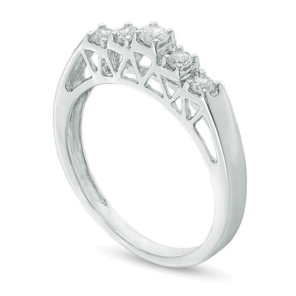0.25 ct. Gesamtgewicht Diamant Fünfstein-Memoire-Ring in 10K Weißgold