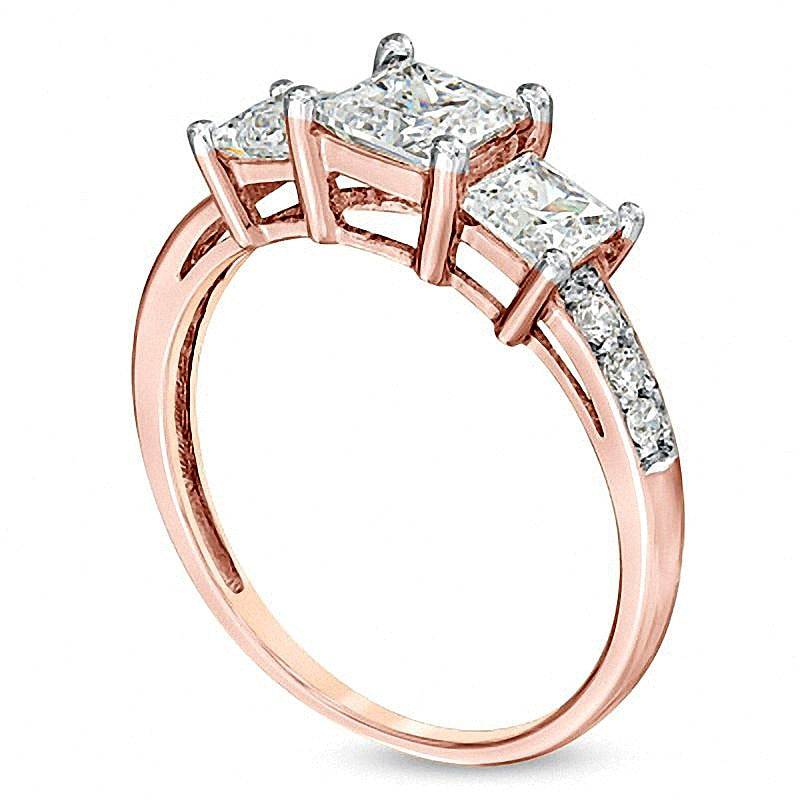 Dreistein-Ring mit weißen Labor-Saphiren im Princess-Schliff in 10K Roségold