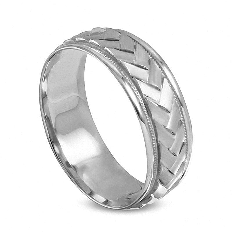 7,0mm geflochtener Ehering aus 10K Weißgold für Damen