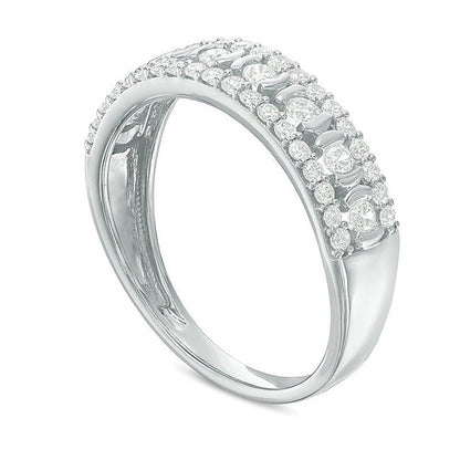 0.5 CT. Gesamtgewicht Diamant Ehering dreireihig in 10K Weißgold