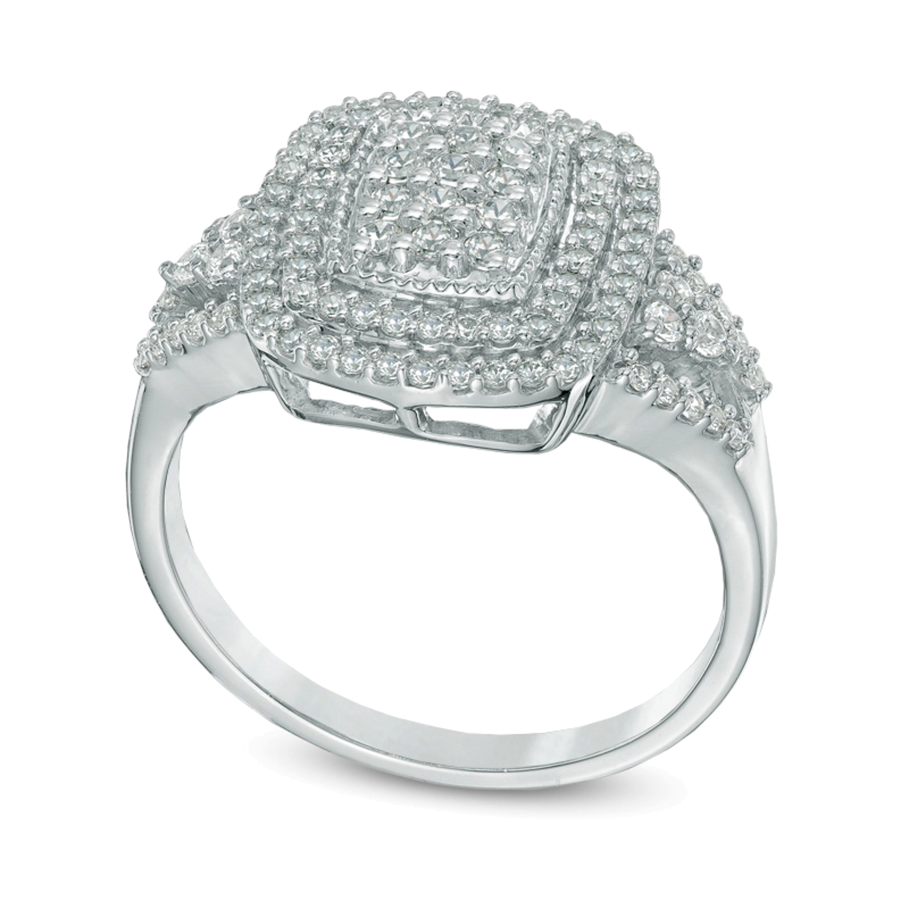0.5 ct. Gesamtgewicht Diamant-Ring mit rechteckigem Doppelrahmen in 10K Weißgold