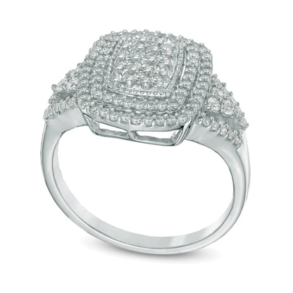 0.5 ct. Gesamtgewicht Diamant-Ring mit rechteckigem Doppelrahmen in 10K Weißgold