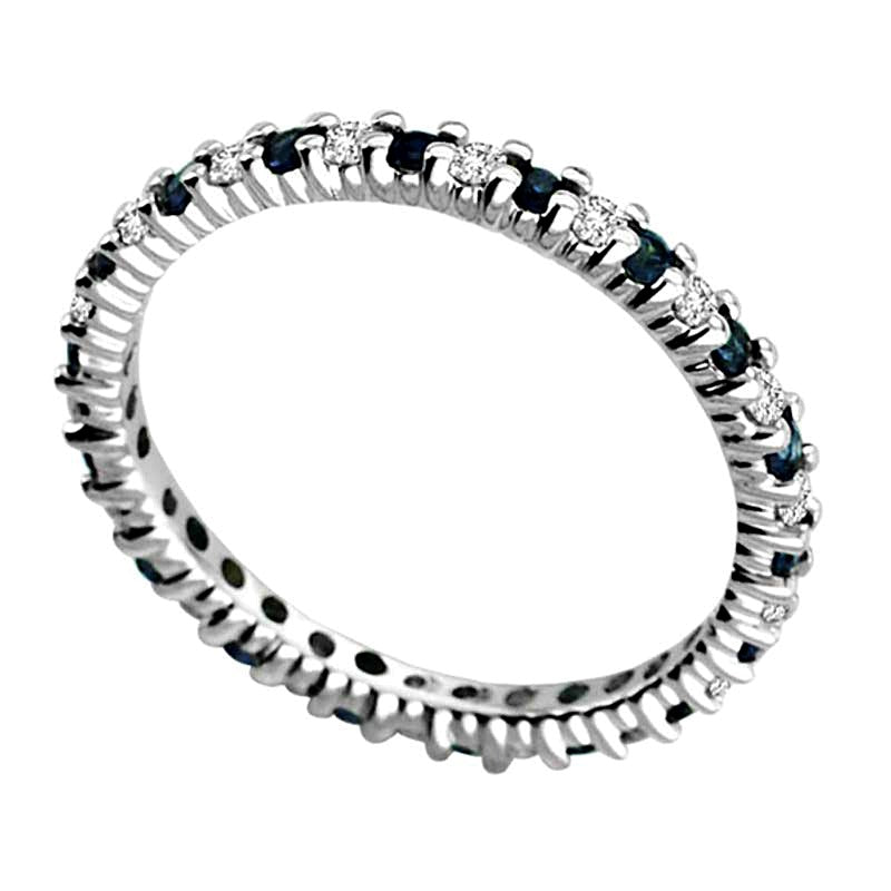 Blauer Saphir und Diamant Memoire-Ring 0,25 ct. Gesamtgewicht in 14K Weißgold