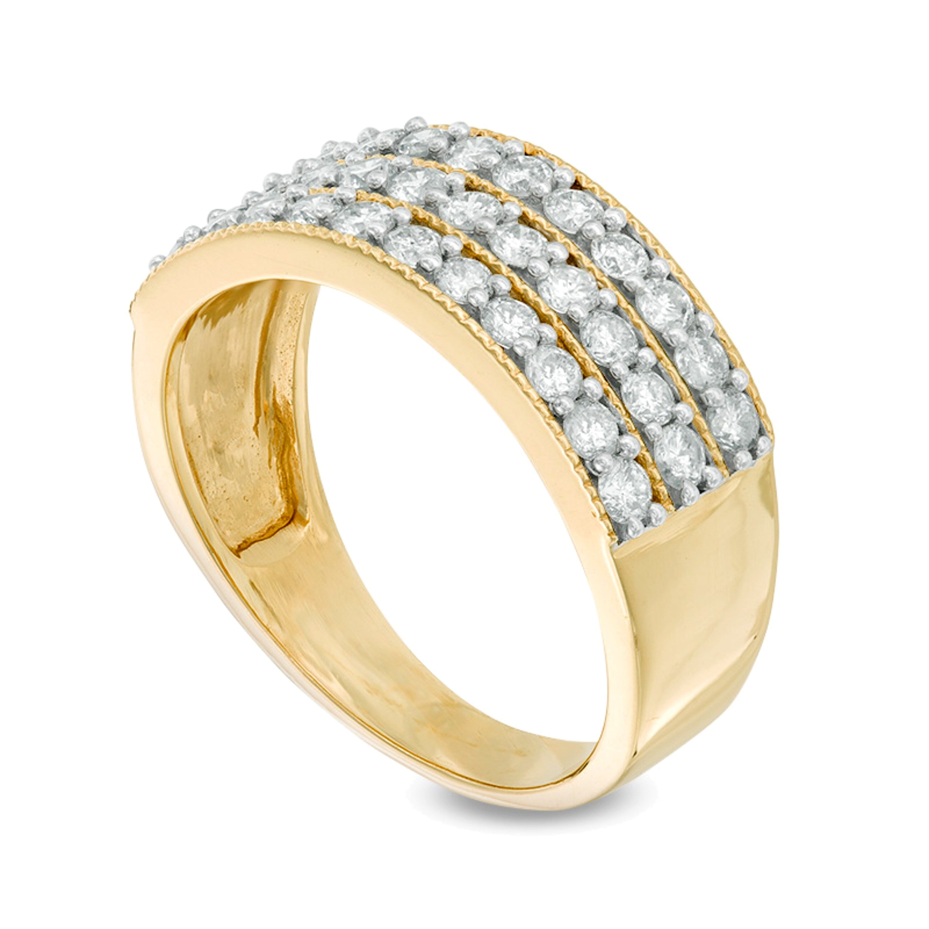 1.0 ct. Gesamtgewicht Diamant Ring im Vintage-Stil dreireihig in 14K Gelbgold