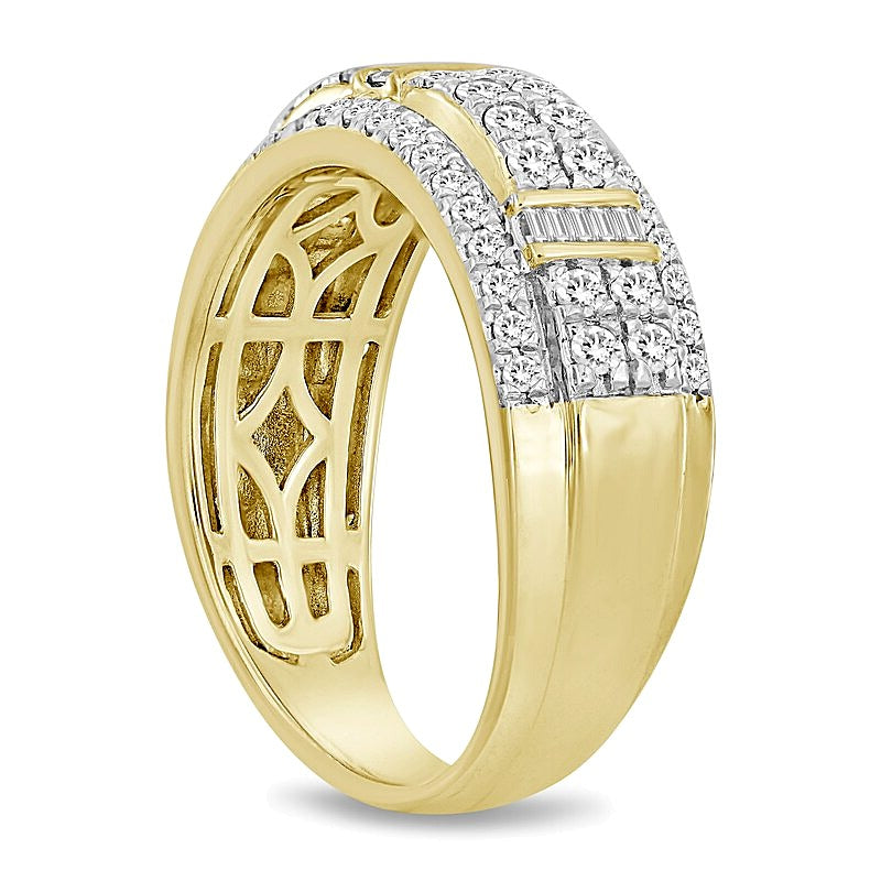 1.0 ct. Gesamtgewicht Diamant-Ring mit erhöhter Mittelreihe in 10K Gelbgold