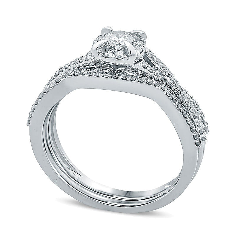 Brautset mit Diamanten 0.5 ct. Gesamtgewicht, rund, in 14K Weißgold