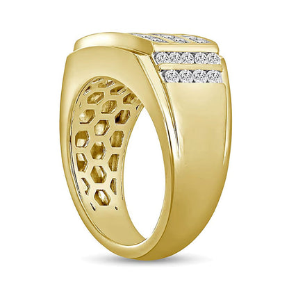 1.5 ct. Gesamtgewicht Labordiamant Ring mit drei Reihen und rechteckiger Oberseite in 14K Gelbgold (F/SI2)