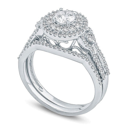 1.0 ct. Gesamtgewicht Diamant Braut-Set mit doppeltem Rahmen in 10K Weißgold
