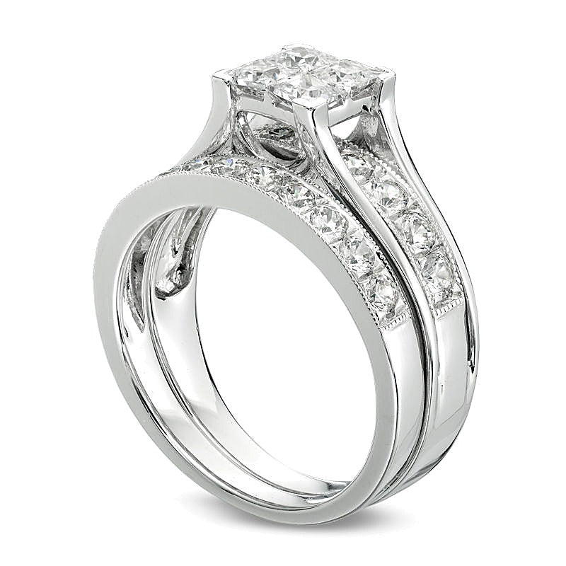 Braut-Set mit Diamanten im Princess- und Rundschliff 1,75 ct. Gesamtgewicht in 14K Weißgold