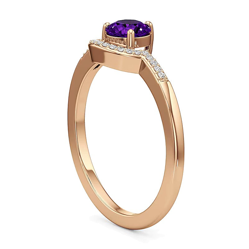 5,0 mm Amethyst und 0,05 ct. Gesamtgewicht Diamant Contour-Ring in 10K Roségold