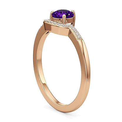 5,0 mm Amethyst und 0,05 ct. Gesamtgewicht Diamant Contour-Ring in 10K Roségold