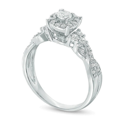 Halo-Verlobungsring mit Diamanten 0.5 ct. Gesamtgewicht in 10K Weißgold