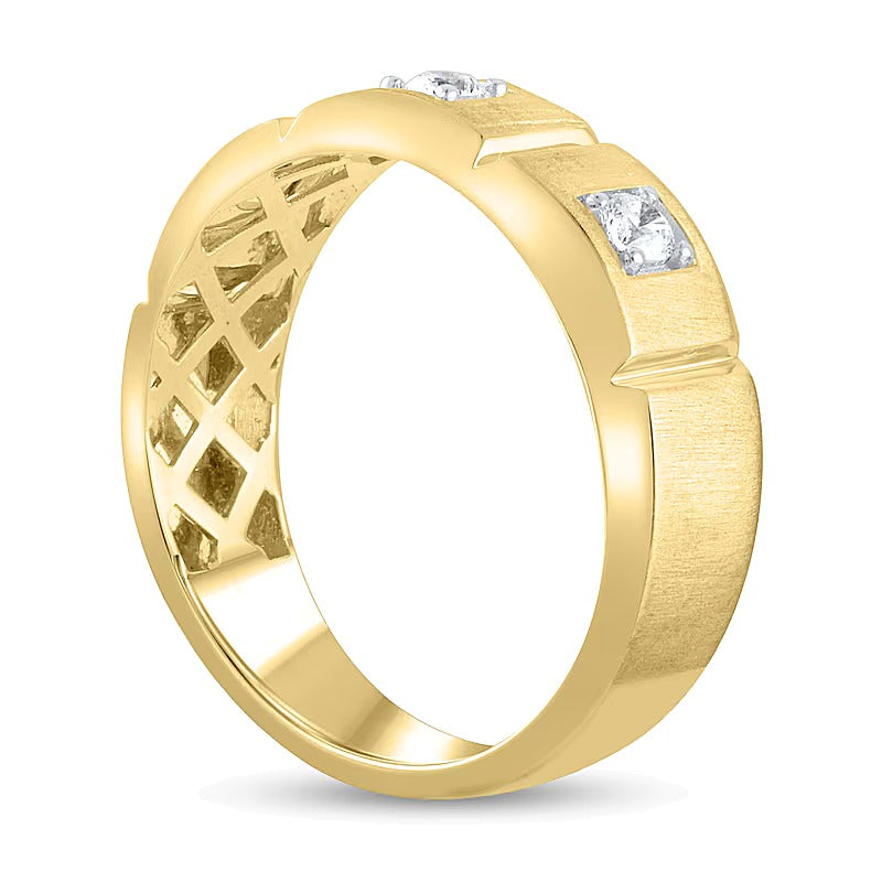 Dreistein-Ring mit Diamanten 0,25 ct. Gesamtgewicht, rund und Princess, in 10K Gelbgold