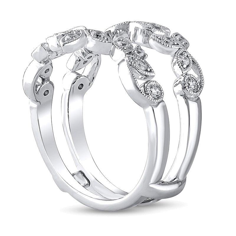 0.33 ct. Gesamtgewicht Diamant-Ring im Vintage-Stil mit Ranken-Motiv in 14K Weißgold