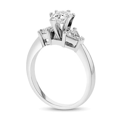 Dreistein-Verlobungsring mit Diamanten im Tropfen- und Trillionschliff 1.5 CT. Gesamtgewicht in 14K Weißgold (I/SI2)