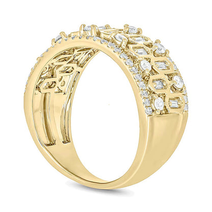 0,75 ct. Gesamtgewicht Diamant-Ring mit Hexagon-Muster in 10K Gelbgold