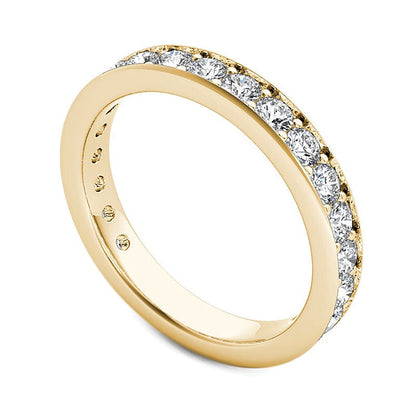 Ehering mit weißen Diamanten 1.0 ct. Gesamtgewicht rund in 10K Gelbgold