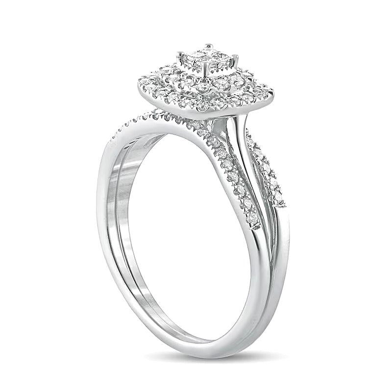 Braut-Set mit Diamanten im Princess-, Rund- und Kissenschliff 0.38 ct. Gesamtgewicht in 10K Weißgold